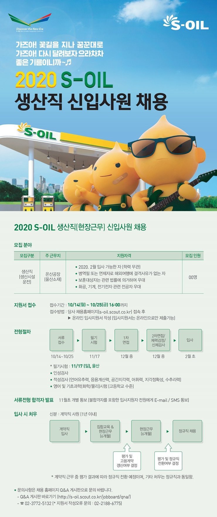 (채용공고) [S-OIL] 2020 S-OIL 생산직(현장근무) 신입사원 채용(~10/25)