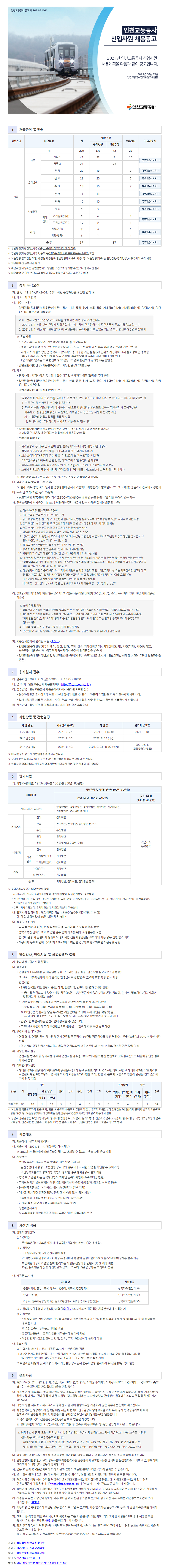 2021년 인천교통공사 신입사원 채용 안내